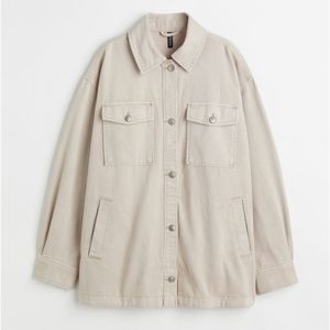 🆕️ NWT H&M Oversized Denim Shacket in 'Light Beige', Size XS